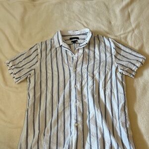 Banana Republic White and Blue Striped Casual Shirt
